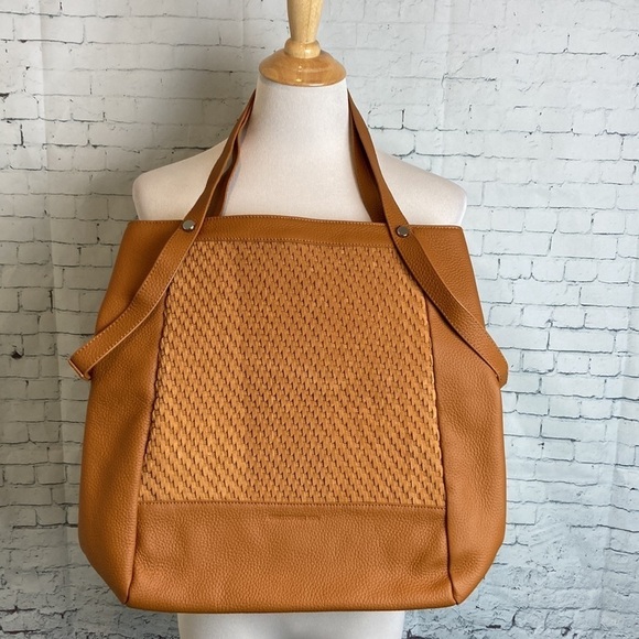 Christopher Kon Cognac Weaved Pebbled Leather Purse Over-The-Shoulder Bag Tote - Picture 2 of 16
